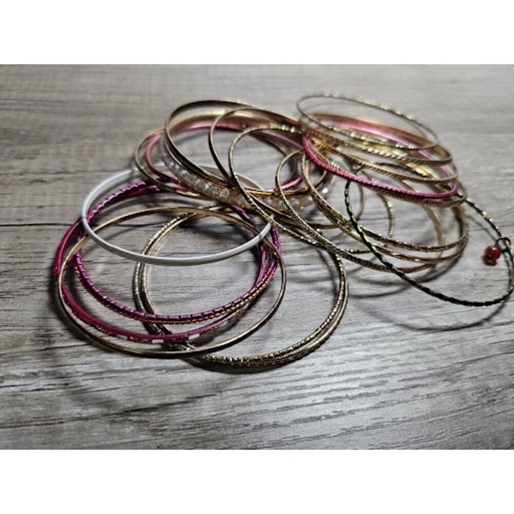 Gold Tone Bangle Bracelets - Stackable Textured Cuff - Boho Chic Costume Jewelry